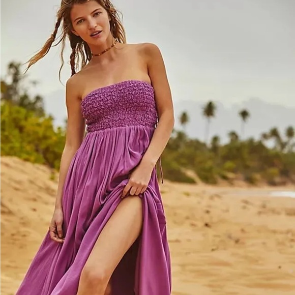 Free People Boho Beach Summer Bandeau Maxi Dress Size M Purple NEW